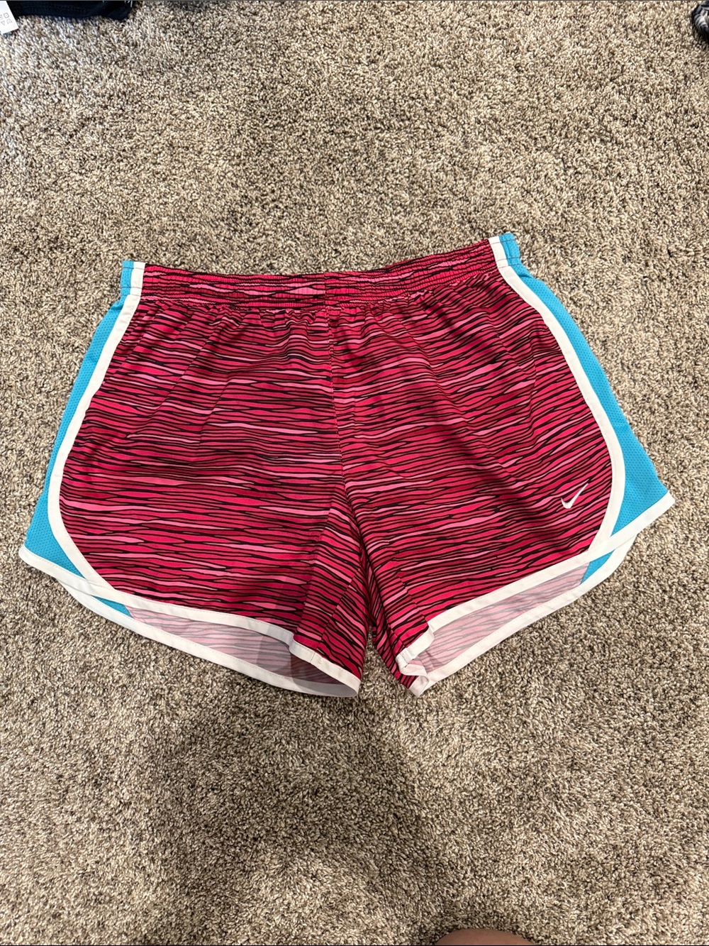 Nike Pink Striped Running Shorts with Blue Side Panels